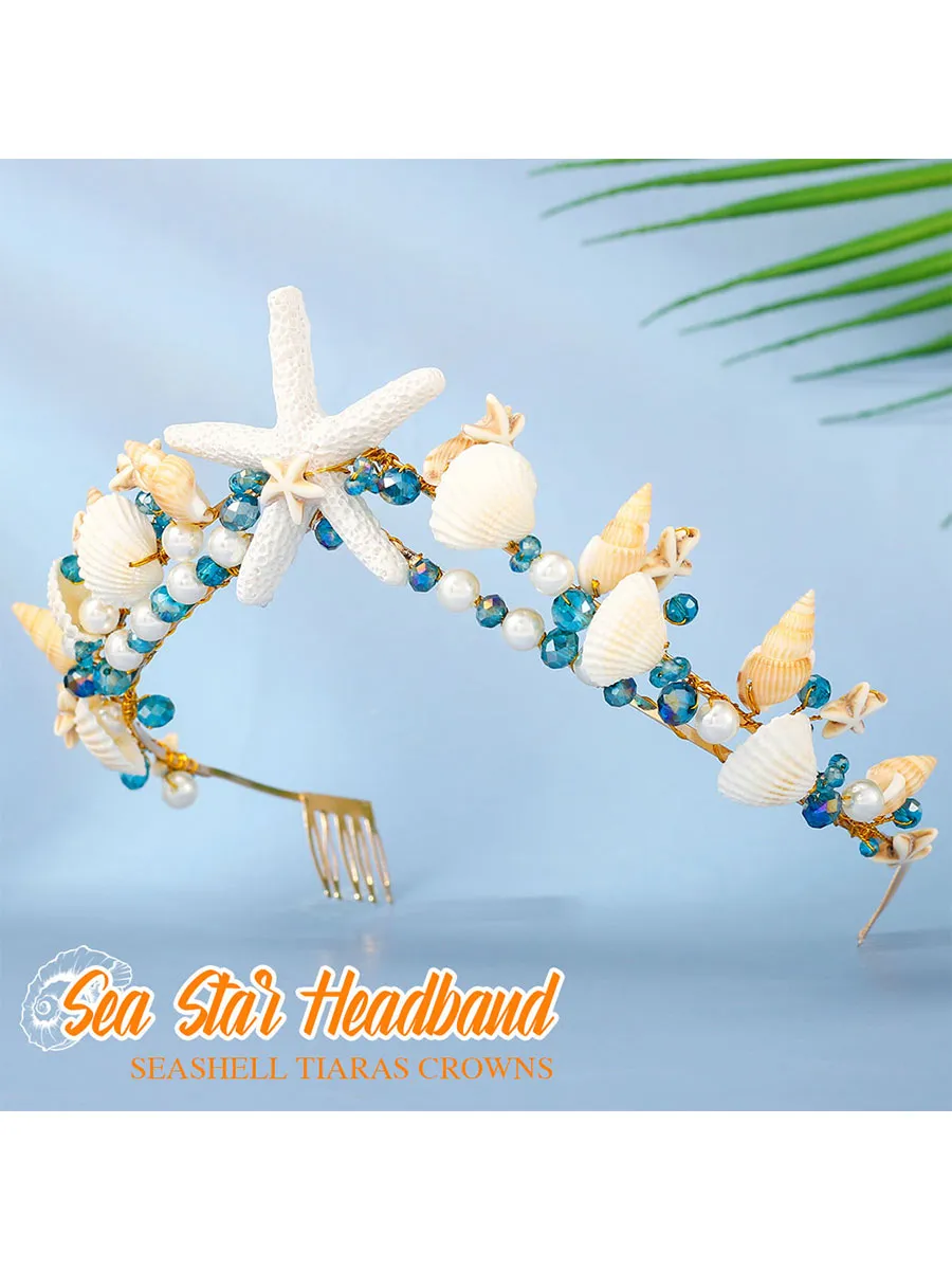 Boho Starfish Bride Wedding Tiaras and Crowns Gold Seashell Bridal Headbands Sea Star Beach Wedding Headwear
