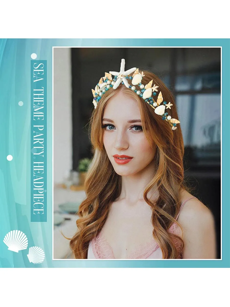 Boho Starfish Bride Wedding Tiaras and Crowns Gold Seashell Bridal Headbands Sea Star Beach Wedding Headwear