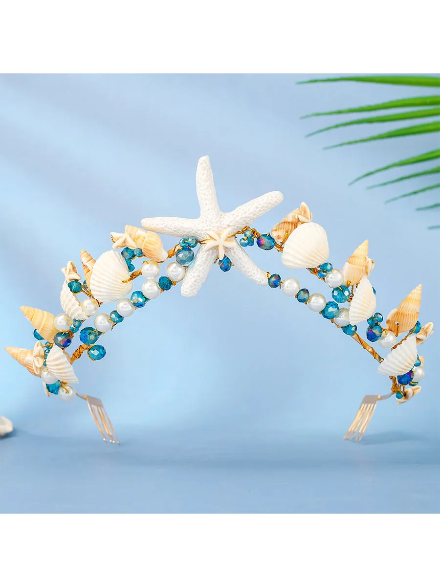 Boho Starfish Bride Wedding Tiaras and Crowns Gold Seashell Bridal Headbands Sea Star Beach Wedding Headwear