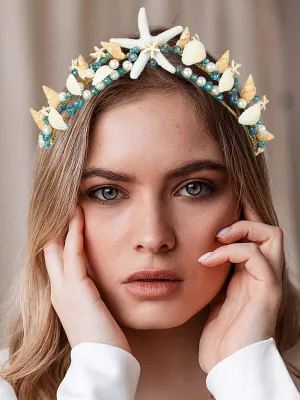 Boho Starfish Bride Wedding Tiaras and Crowns Gold Seashell Bridal Headbands Sea Star Beach Wedding Headwear