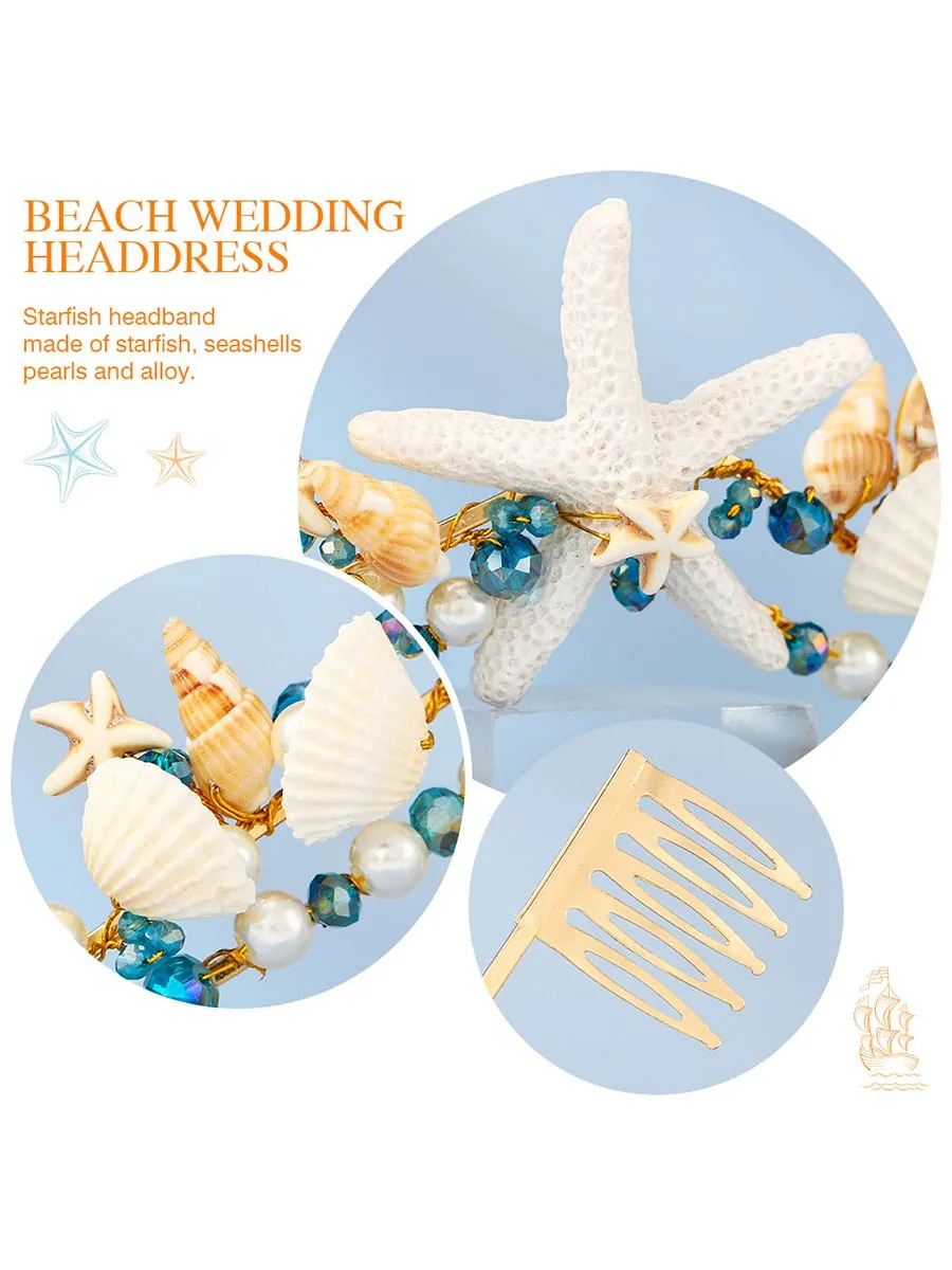 Boho Starfish Bride Wedding Tiaras and Crowns Gold Seashell Bridal Headbands Sea Star Beach Wedding Headwear