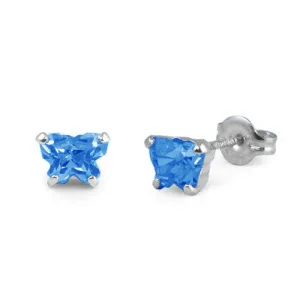 Children 14K White Gold Blue Topaz C.Z. Butterfly Stud Earrings