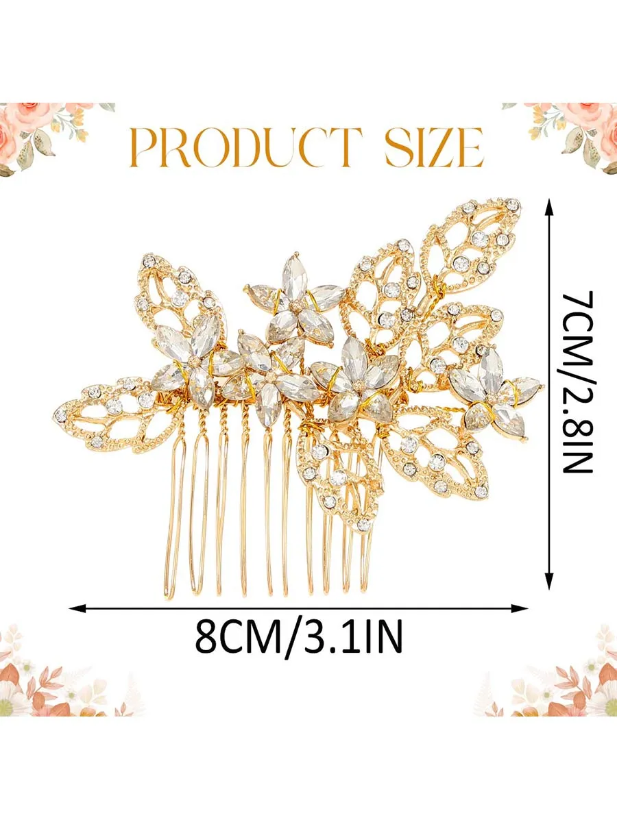 Crystal Bride Wedding Hair Comb Gold Side Comb Leaf Bridal Hair Piece Flower Hairpiece Wedding Hair Accessories