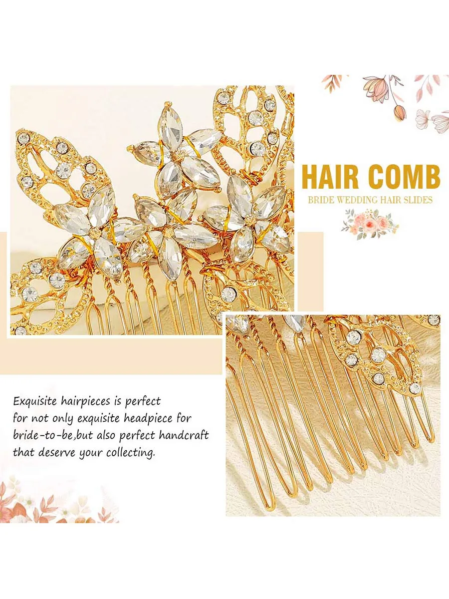 Crystal Bride Wedding Hair Comb Gold Side Comb Leaf Bridal Hair Piece Flower Hairpiece Wedding Hair Accessories