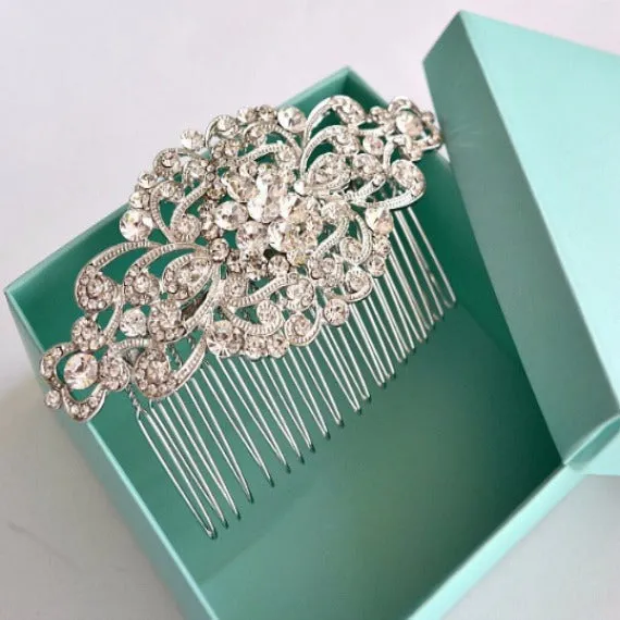 Crystal Wedding Hair Comb. Rhinestone Bridal Hair Comb. Silver Vintage Style Hair Accessory. Wedding Brooch Headpiece. Bridesmaid Hair Comb.