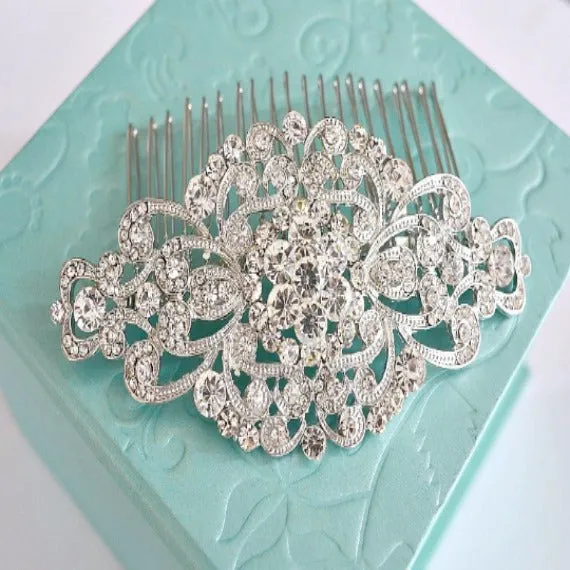 Crystal Wedding Hair Comb. Rhinestone Bridal Hair Comb. Silver Vintage Style Hair Accessory. Wedding Brooch Headpiece. Bridesmaid Hair Comb.