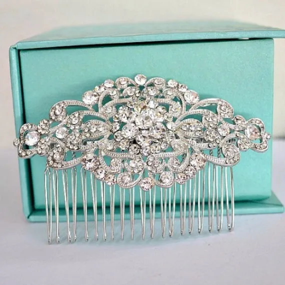Crystal Wedding Hair Comb. Rhinestone Bridal Hair Comb. Silver Vintage Style Hair Accessory. Wedding Brooch Headpiece. Bridesmaid Hair Comb.