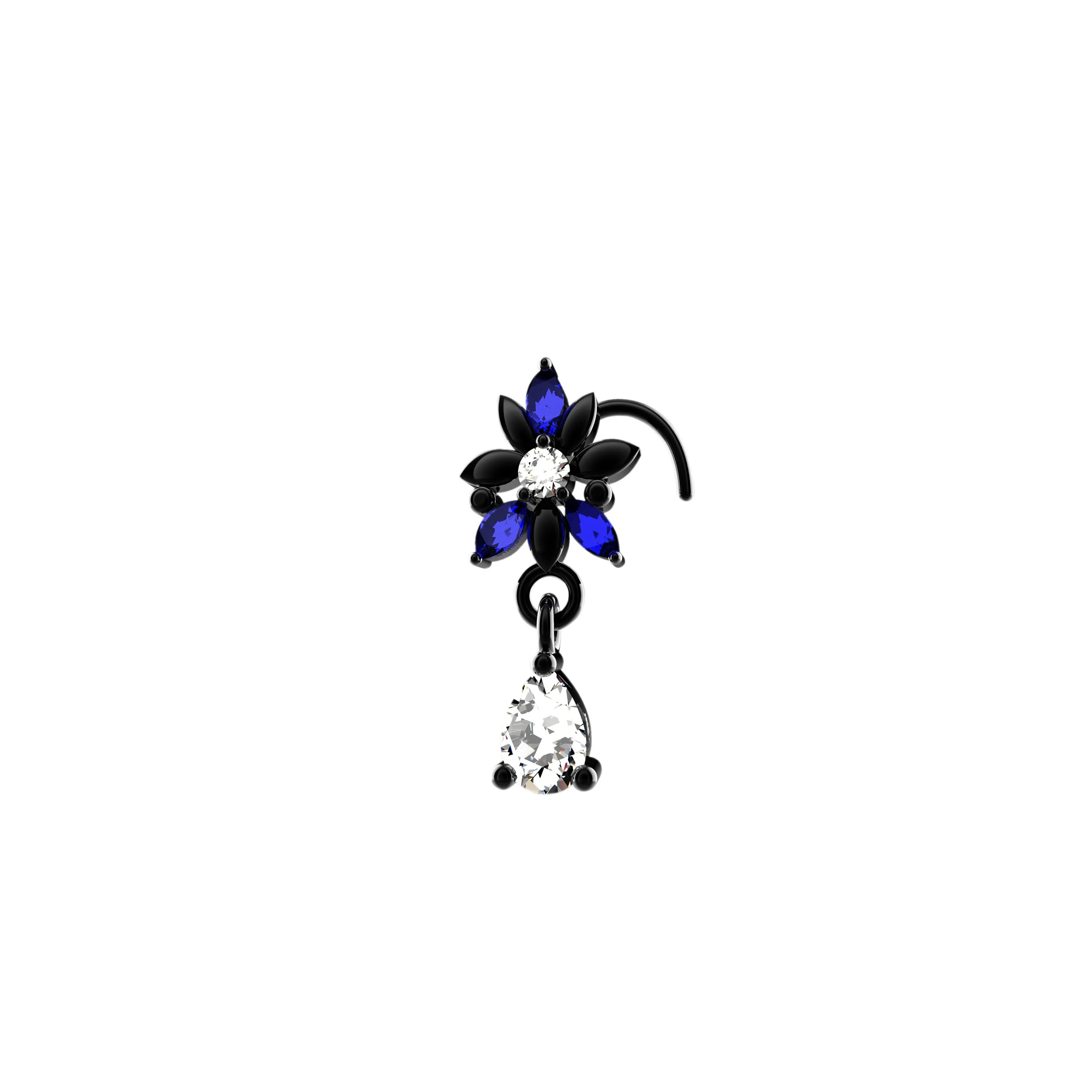 dangle nose ring – blue sapphire nose ring stud