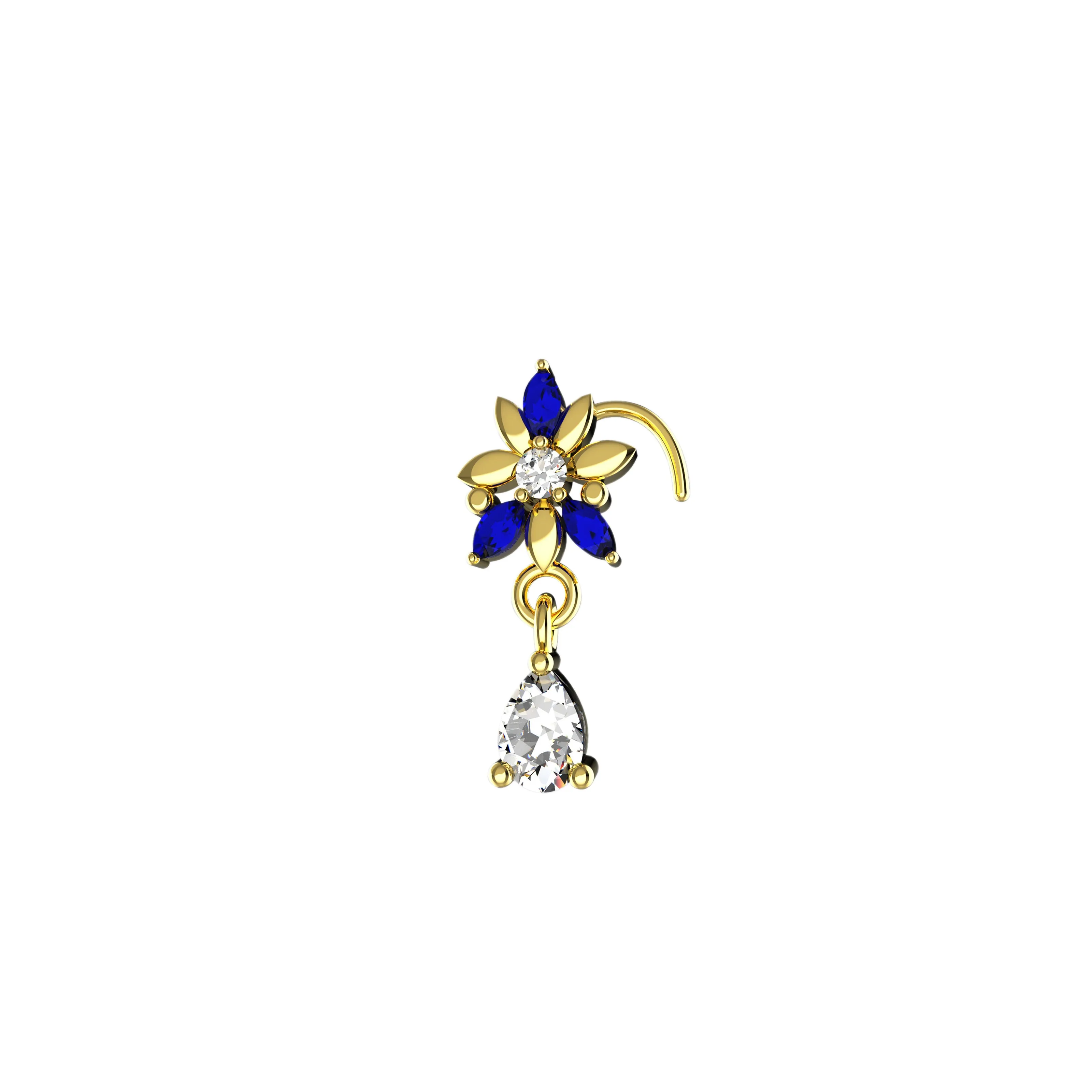 dangle nose ring – blue sapphire nose ring stud