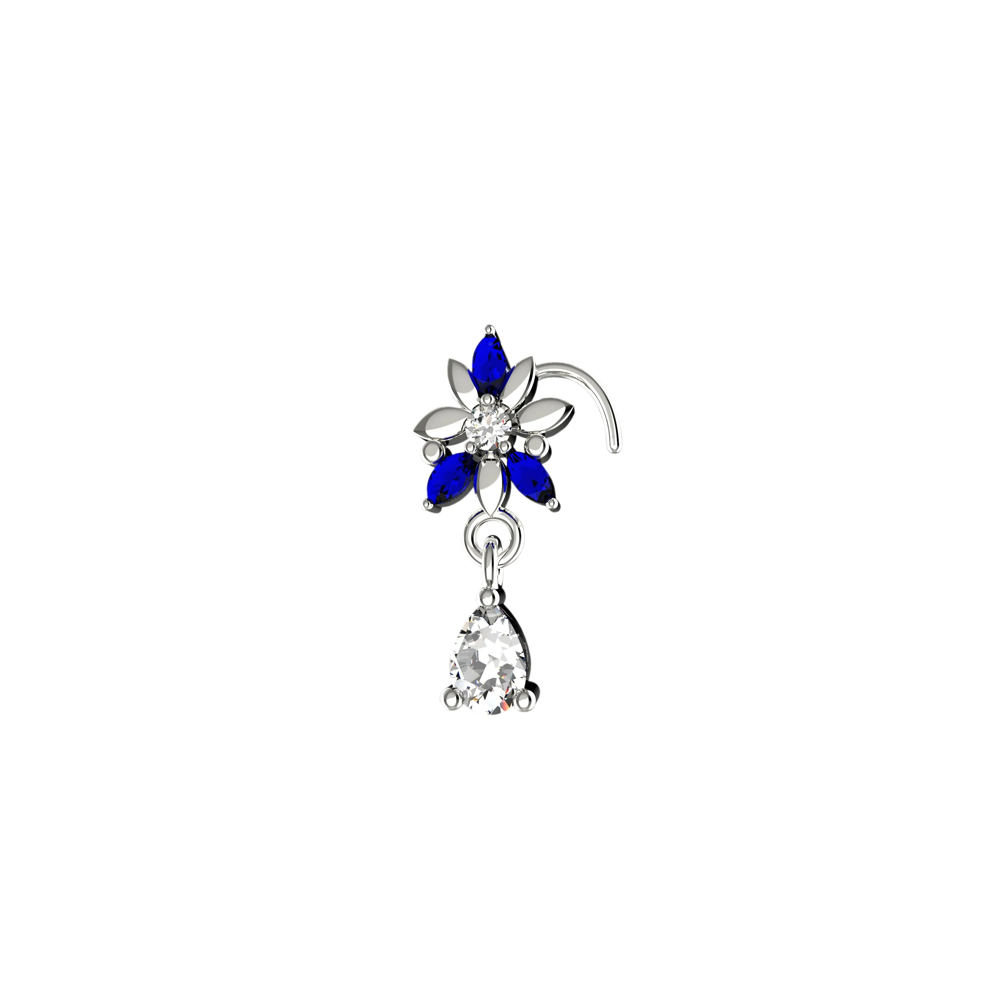 dangle nose ring – blue sapphire nose ring stud