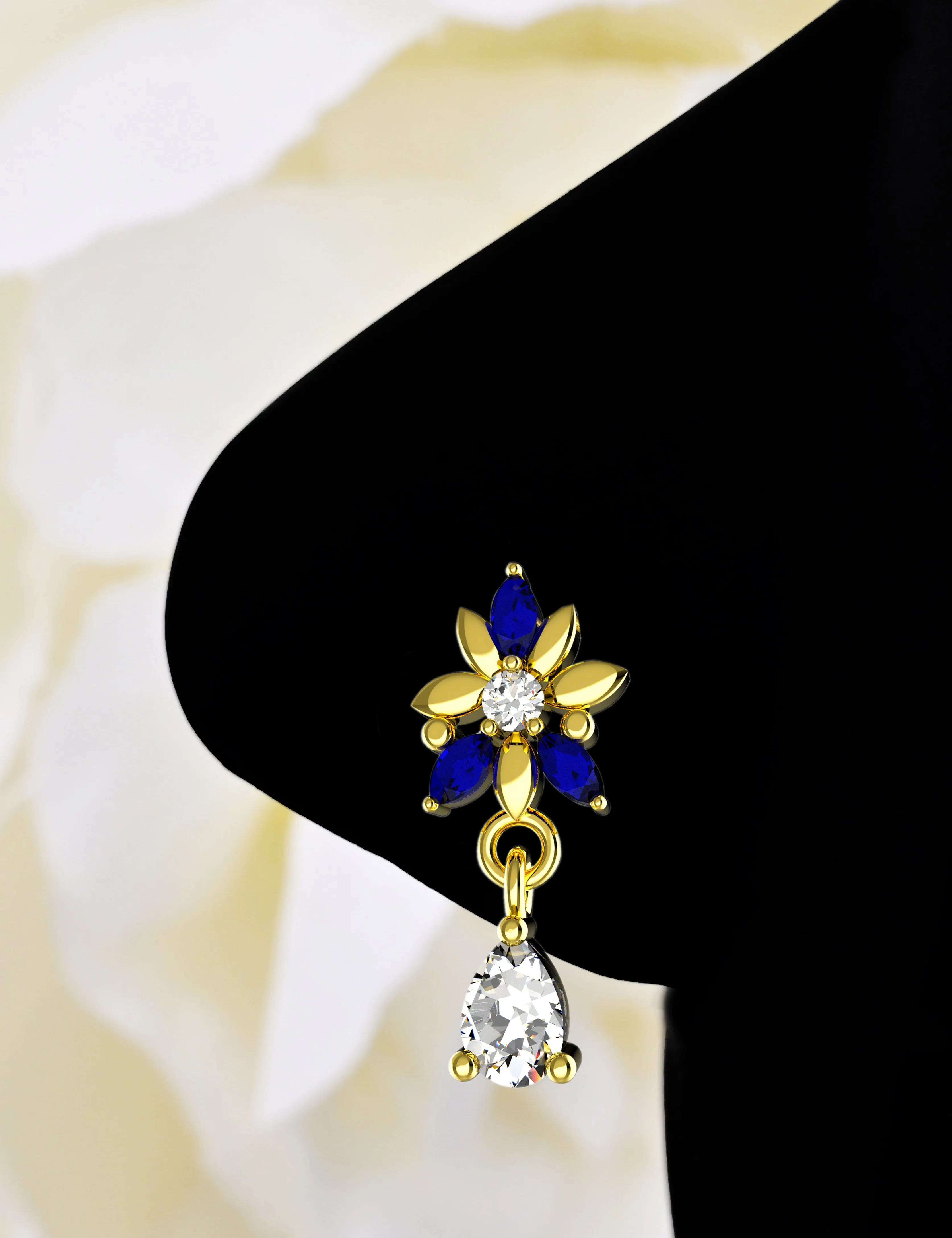 dangle nose ring – blue sapphire nose ring stud
