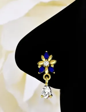 dangle nose ring – blue sapphire nose ring stud