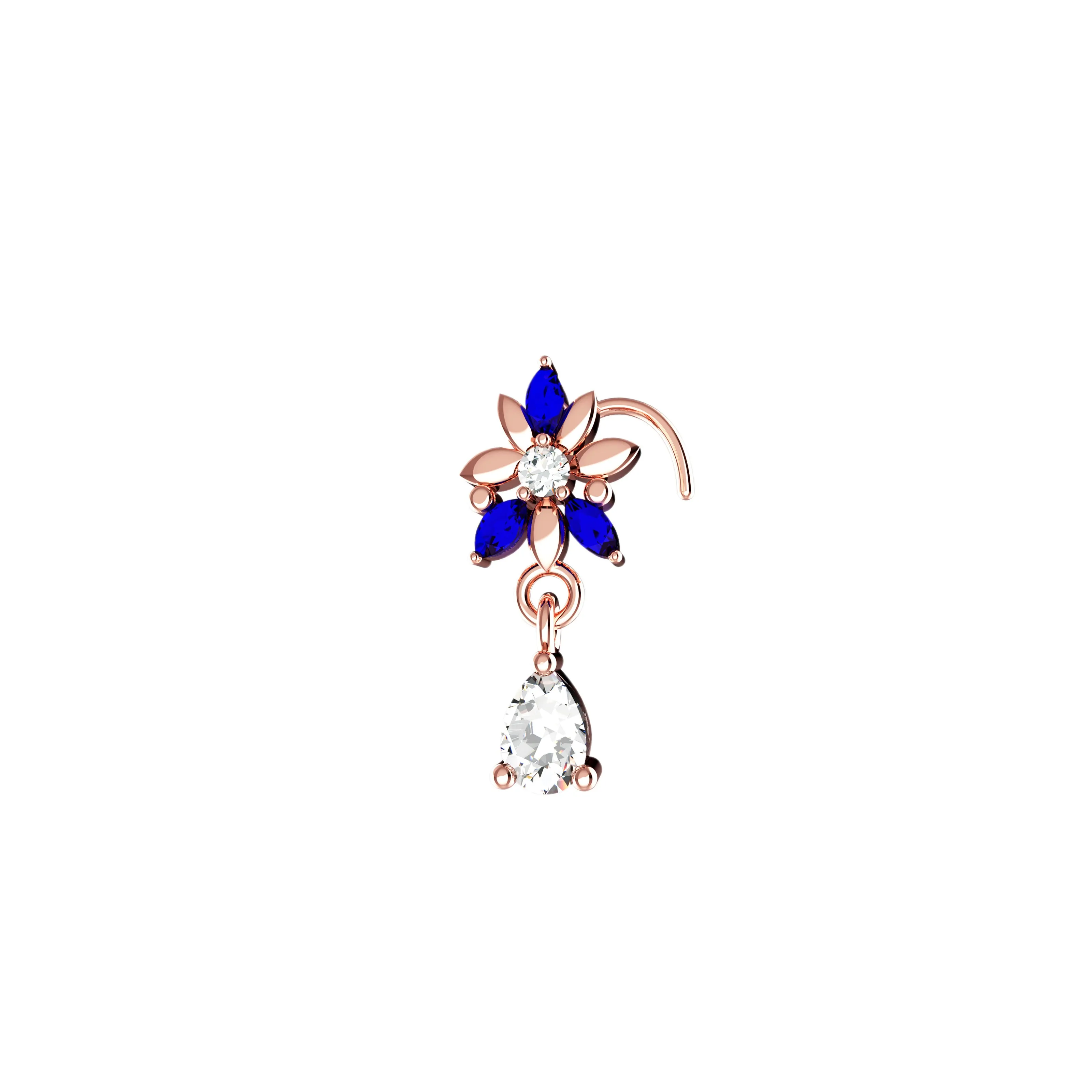 dangle nose ring – blue sapphire nose ring stud