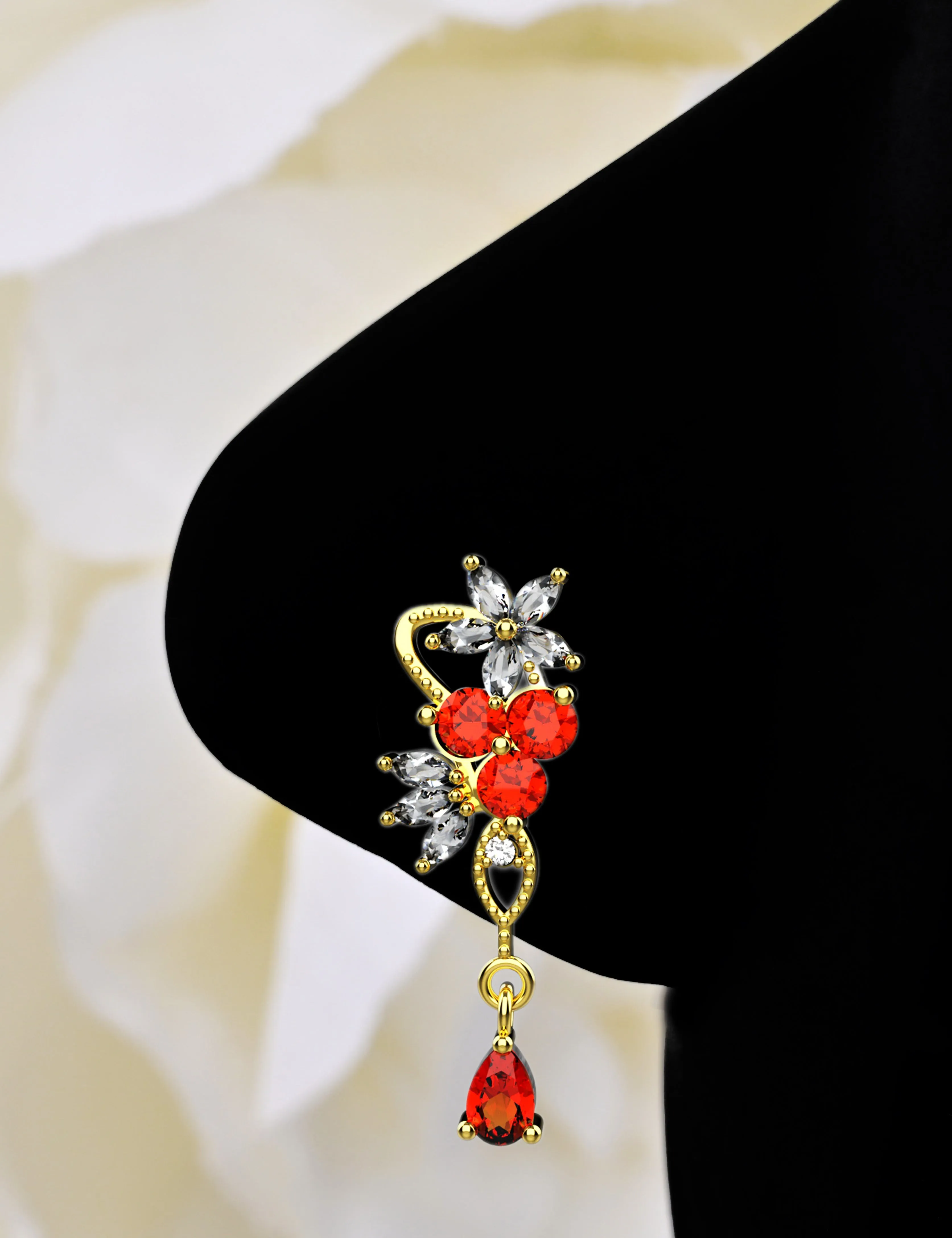 Dangle Nose Ring – Floral Nose Stud Piercing Jewelry for Women