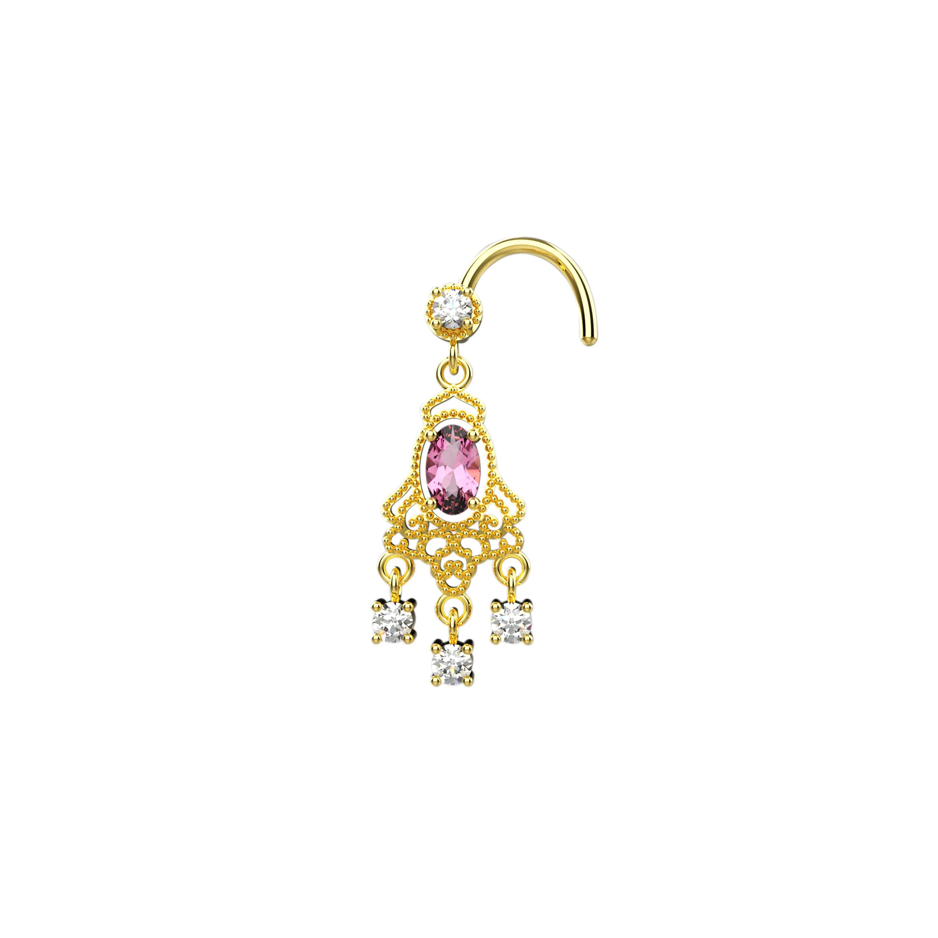 Dangle Nose Ring, Nose Stud & Pink Nose Ring Piercing Jewelry