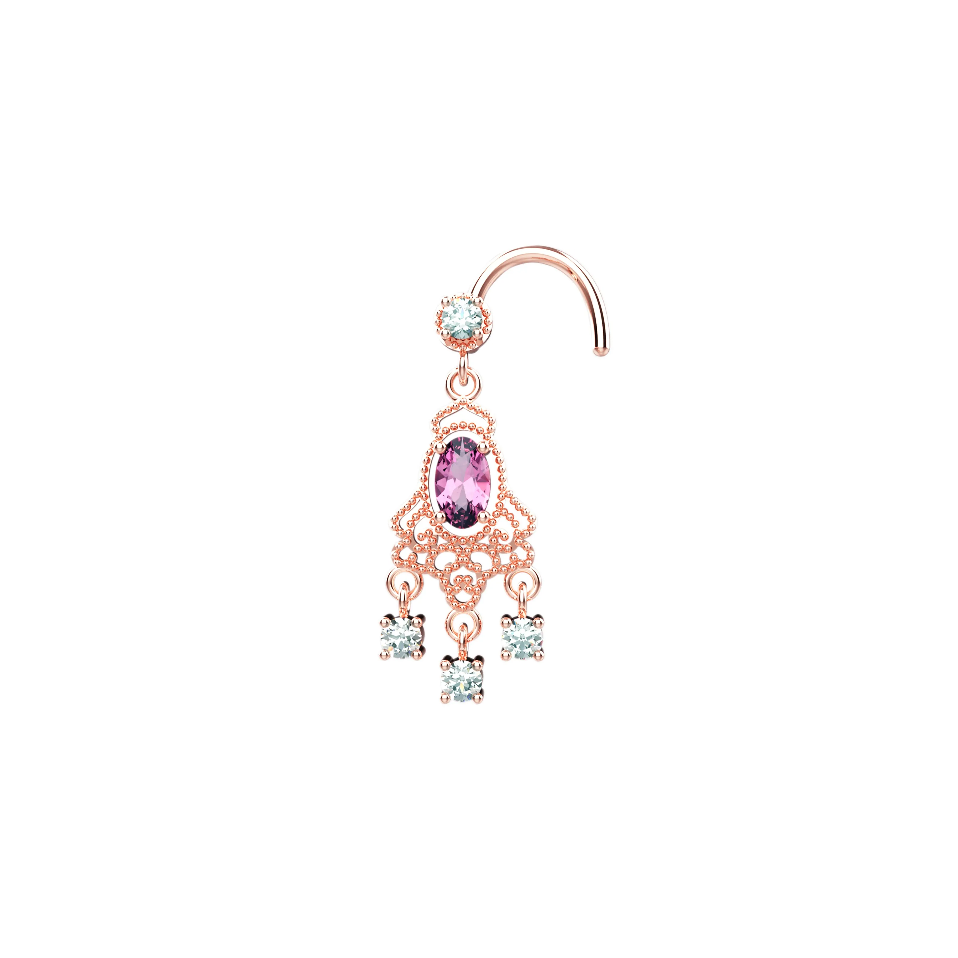 Dangle Nose Ring, Nose Stud & Pink Nose Ring Piercing Jewelry