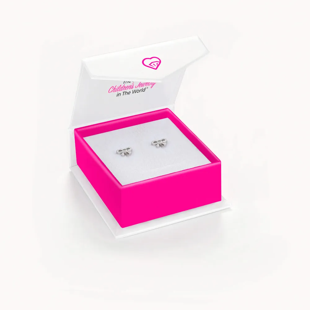 Delicate CZ Bow Baby / Toddler / Kids Earrings Screw Back - Sterling Silver
