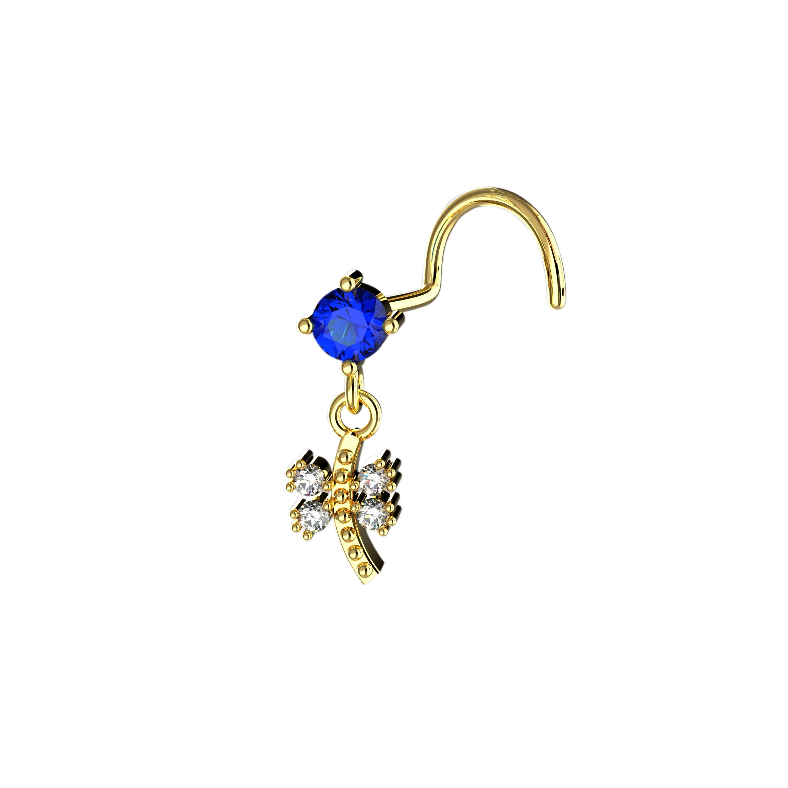 Dragonfly Dangle Nose Ring with Sapphire – Unique Gold Piercing Jewelry for Women