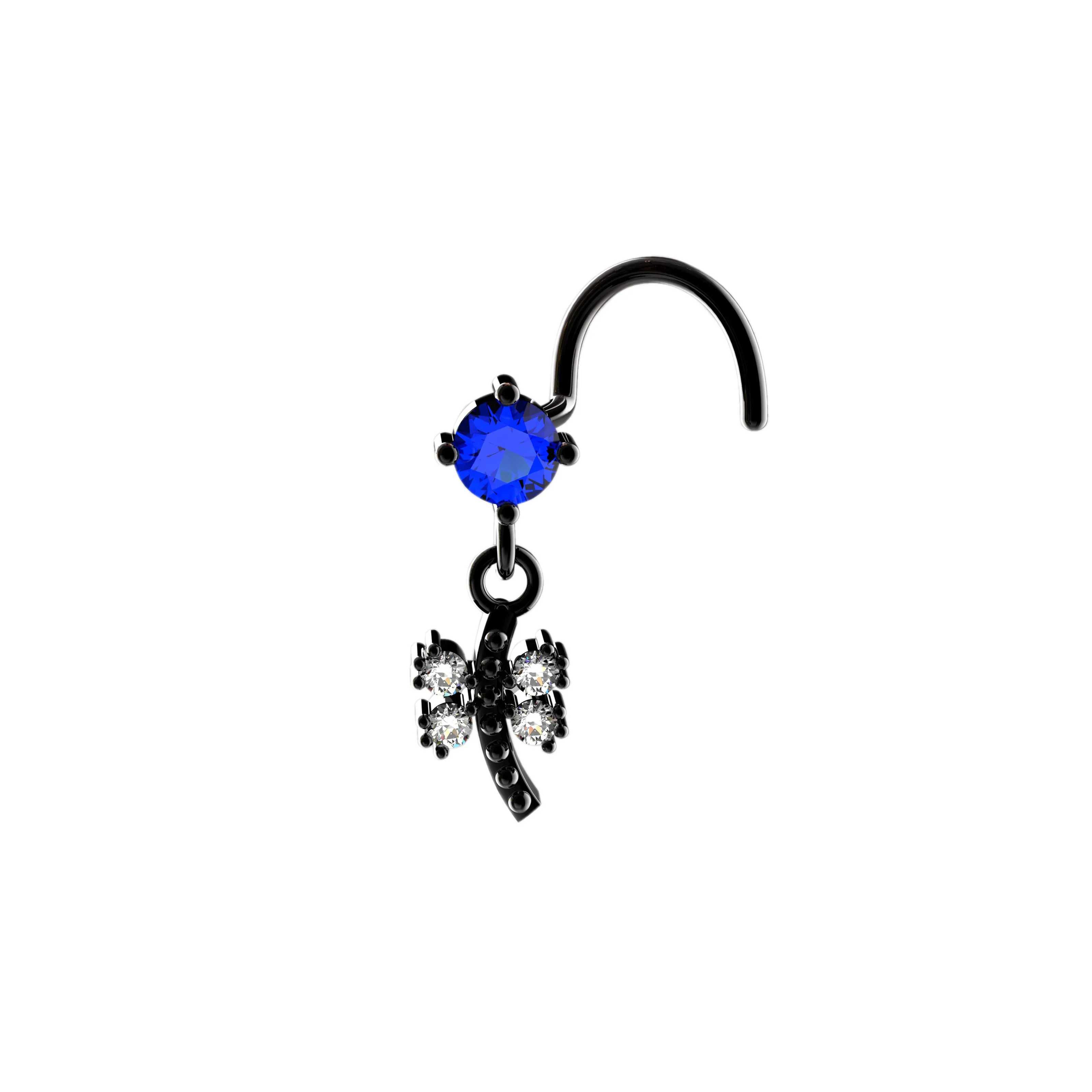 Dragonfly Dangle Nose Ring with Sapphire – Unique Gold Piercing Jewelry for Women