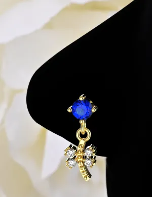 Dragonfly Dangle Nose Ring with Sapphire – Unique Gold Piercing Jewelry for Women