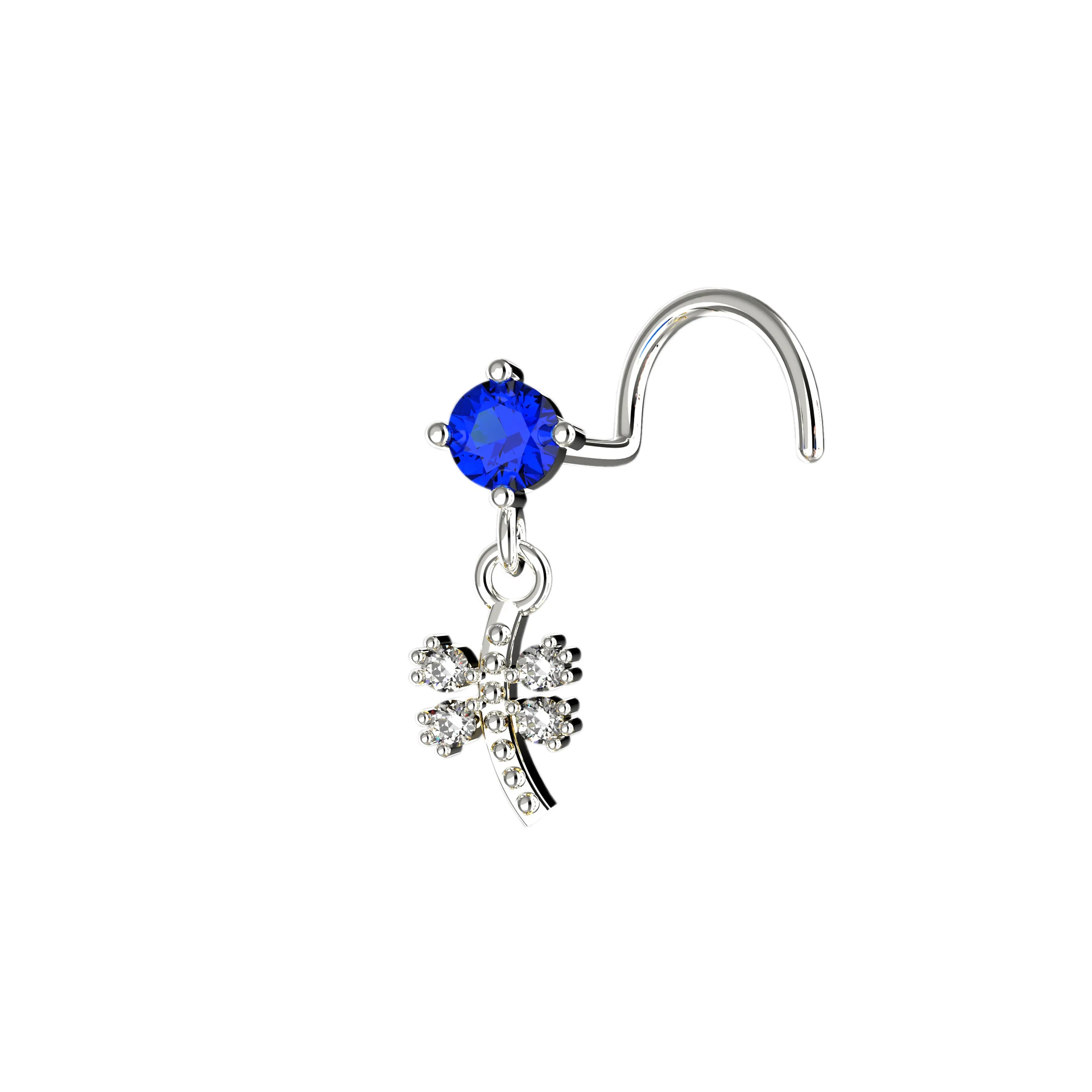 Dragonfly Dangle Nose Ring with Sapphire – Unique Gold Piercing Jewelry for Women