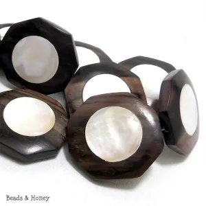Ebony Wood Focal Bead with White Makabibi Shell Inlay Octagon 35mm (6pcs)