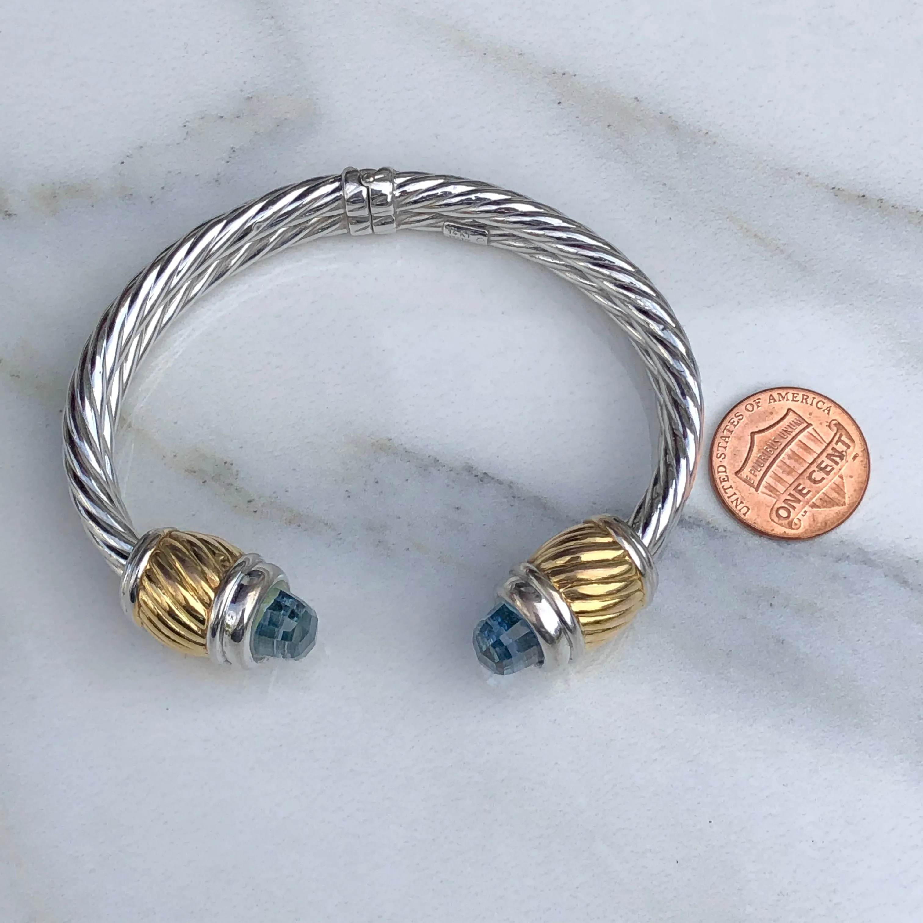 Estate 14KT Yellow Gold   White Gold Briolette Topaz Bangle Bracelet