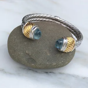 Estate 14KT Yellow Gold   White Gold Briolette Topaz Bangle Bracelet