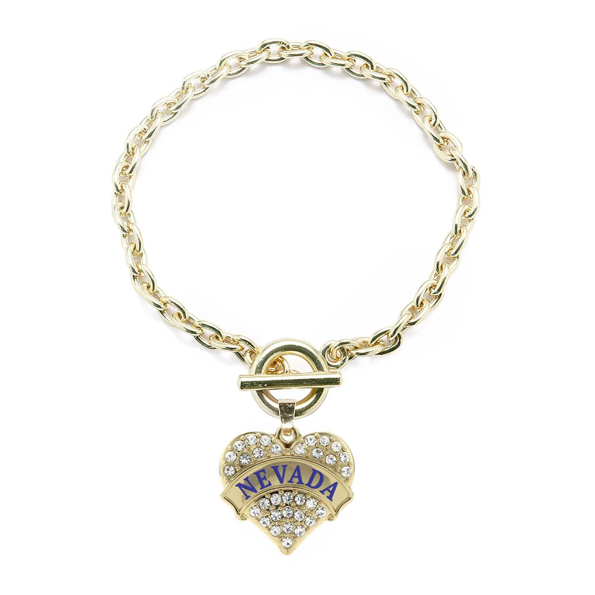 Gold Nevada Pave Heart Charm Toggle Bracelet