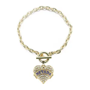 Gold Nevada Pave Heart Charm Toggle Bracelet