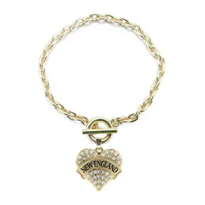 Gold New England Pave Heart Charm Toggle Bracelet