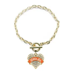 Gold Orange Little Sister Pave Heart Charm Toggle Bracelet