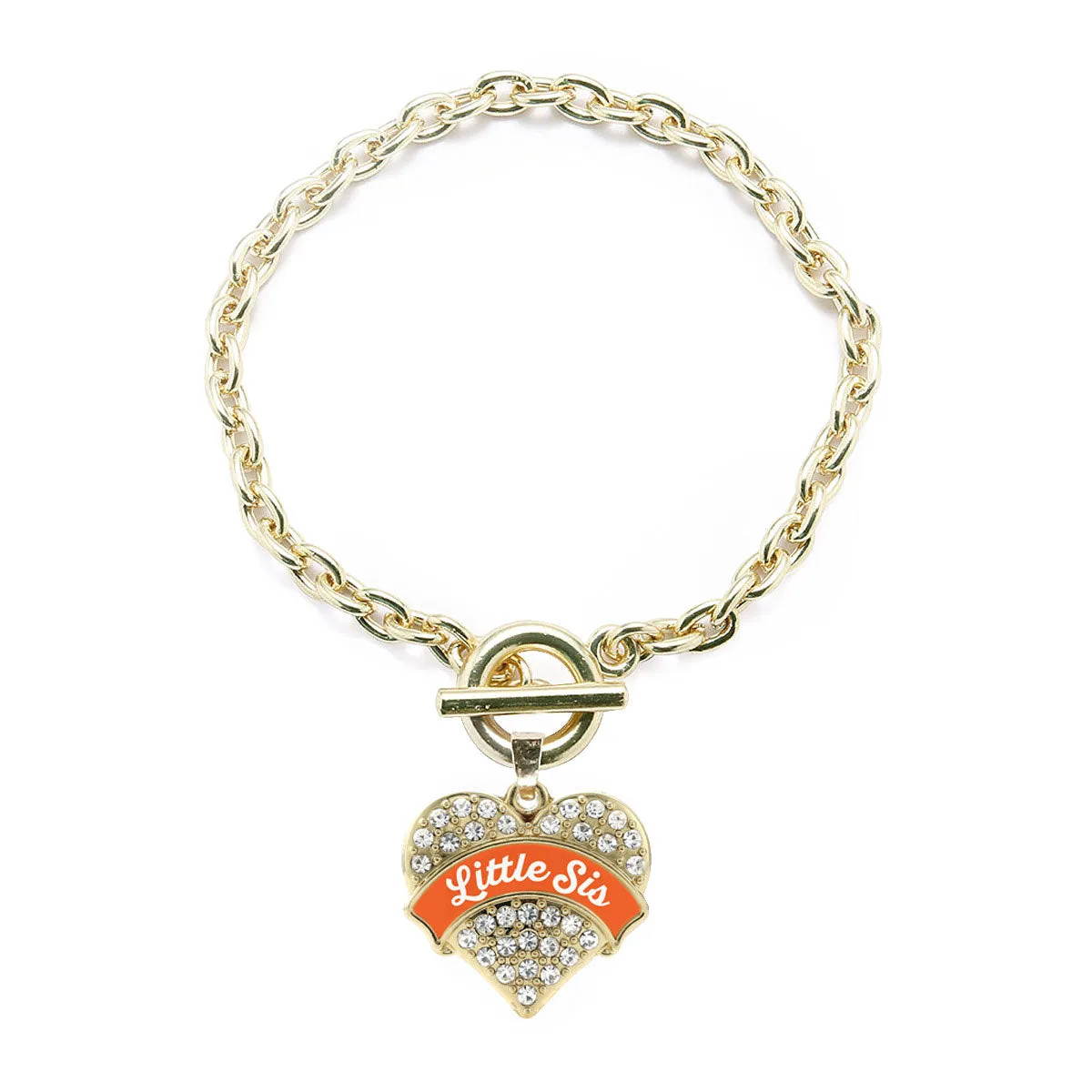 Gold Orange Little Sister Pave Heart Charm Toggle Bracelet