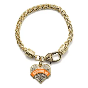 Gold Orange Senior 2019 Pave Heart Charm Braided Bracelet