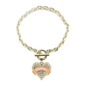 Gold Peach Mother Pave Heart Charm Toggle Bracelet