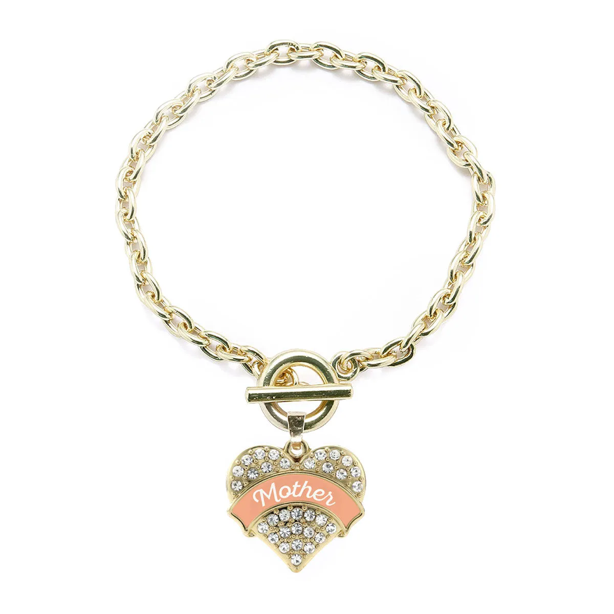 Gold Peach Mother Pave Heart Charm Toggle Bracelet
