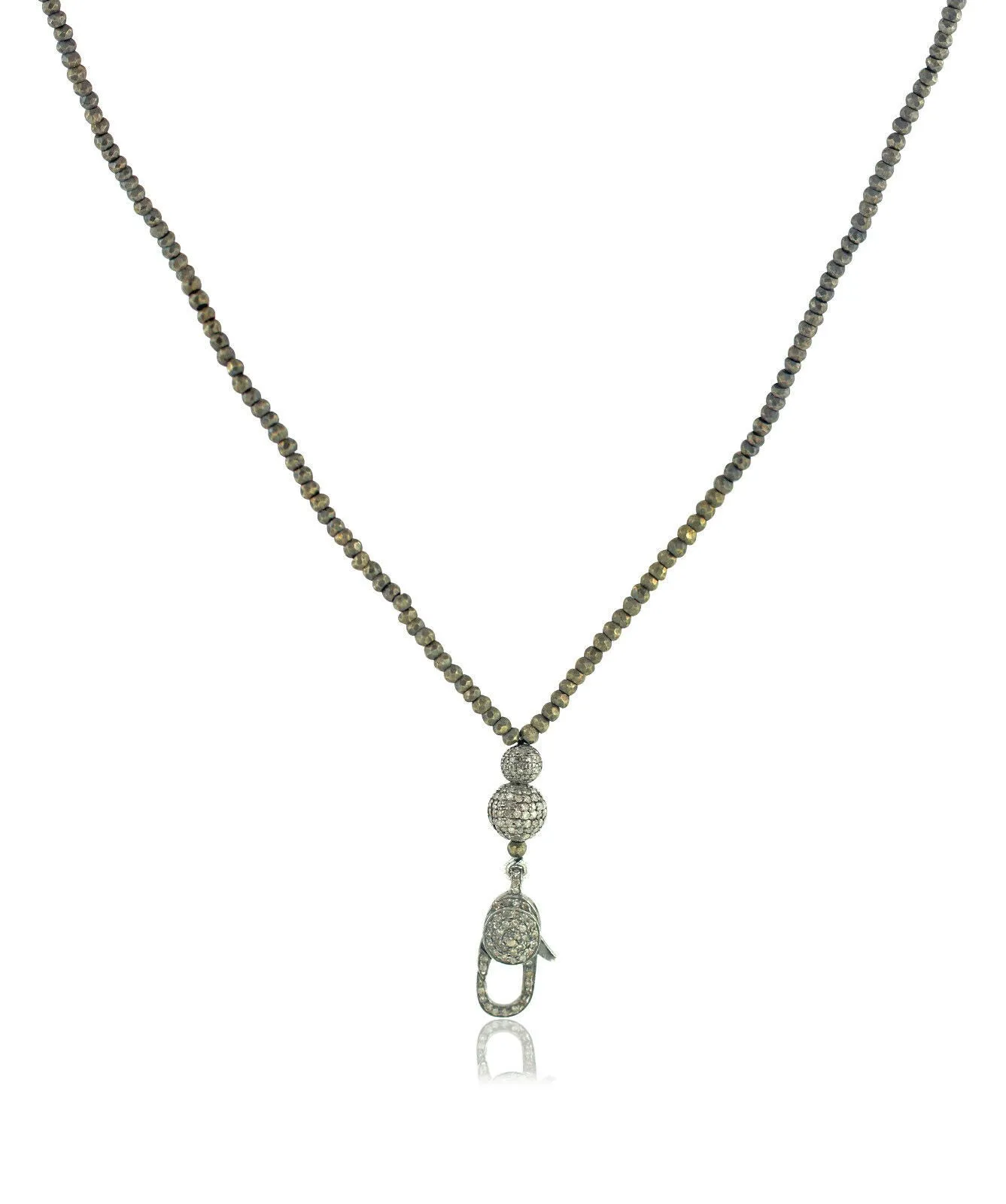 Gorgeous Pyrite Beads Clasp Pave Diamond Ball 925 Silver 36" Necklace Jewelry