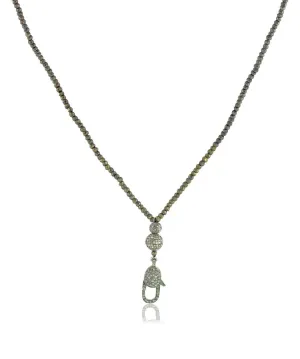 Gorgeous Pyrite Beads Clasp Pave Diamond Ball 925 Silver 36" Necklace Jewelry