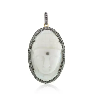 Gorgeous White Agate Pave Diamond Buddha Pendant 925 Silver Jewelry PEMJ-1040