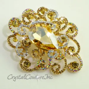 Lt Colorado Topaz Rhinestone Brooch 3.0" x 2.5"
