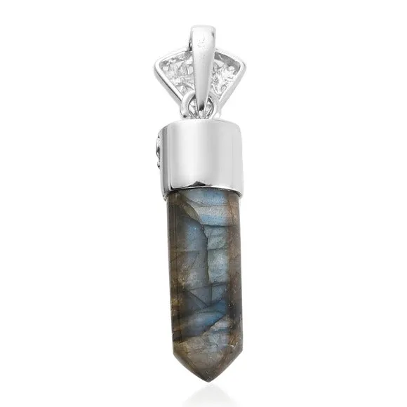 Malagasy Labradorite & Sky Blue Topaz Pendant | Forged in Platinum 15.9ctw