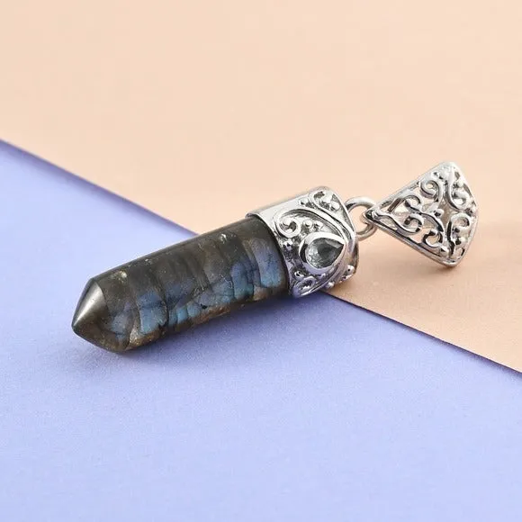 Malagasy Labradorite & Sky Blue Topaz Pendant | Forged in Platinum 15.9ctw