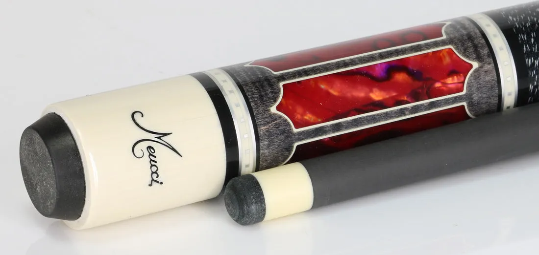 Meucci 2020 Gray - Red Pearl - Black/White Wrap Pool Cue with Carbon Shaft - 2020GYRDBKWHC