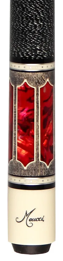 Meucci 2020 Gray - Red Pearl - Black/White Wrap Pool Cue with Pro Shaft - 2020GYRDBKWHP