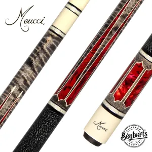 Meucci 2020 Gray - Red Pearl - Black/White Wrap Pool Cue with Pro Shaft - 2020GYRDBKWHP