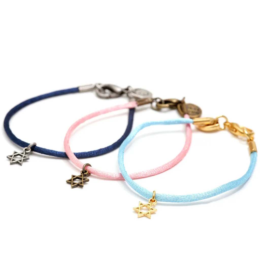 Mini Star of David Charm Satin Cord Bracelet
