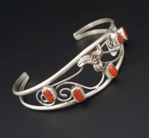 Navajo Sterling Silver Coral Cuff Bracelet Open Swirl Carolyn Nez 6.75" BS2806