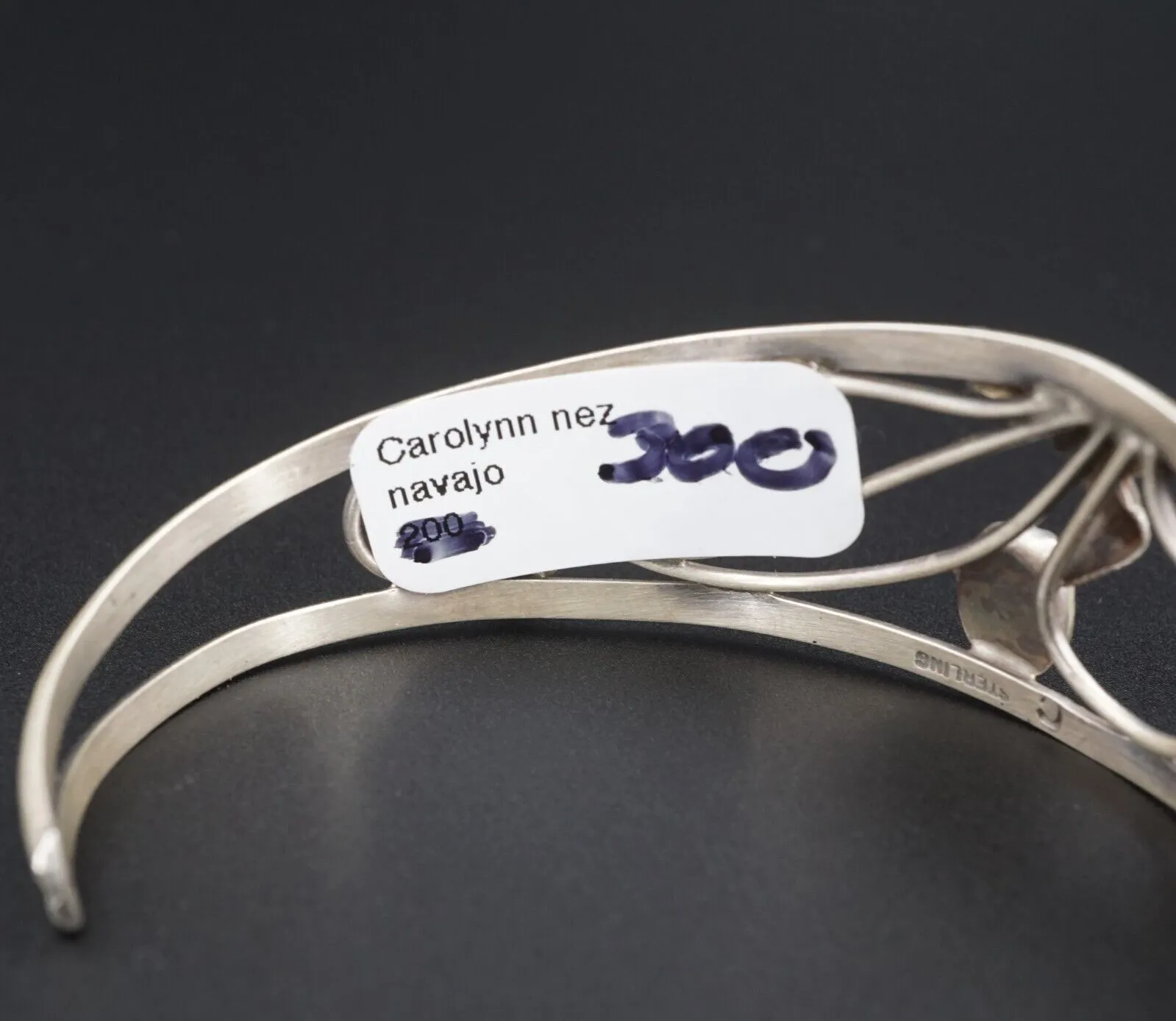 Navajo Sterling Silver Coral Cuff Bracelet Open Swirl Carolyn Nez 6.75" BS2806