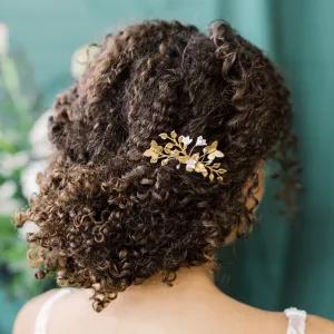 NORAH Golden Brass Leaf Hair Combs with Butterflies