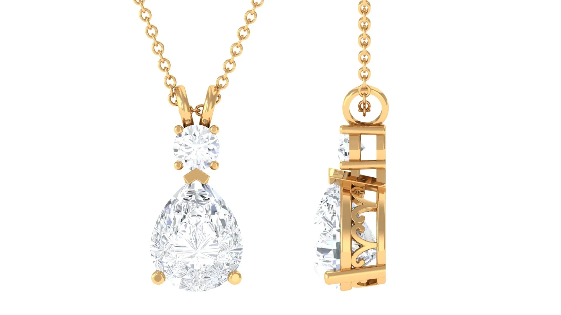 Pear and Round Moissanite Drop Pendant